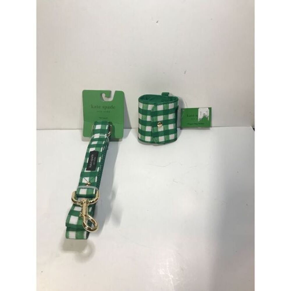 - Kate Spade Green Gingham Check Dog‎ Waste Bag Holder & M/L Leash Set NWT